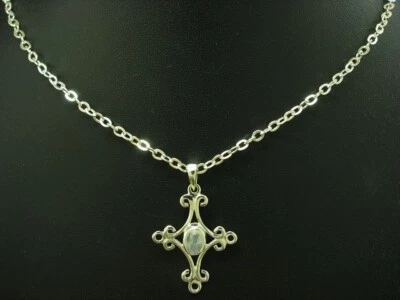 835 Argento Catena & 925 Sterling Ciondolo Con Pietra di Luna / 70,0cm/9,1g - Immagine 1 di 3