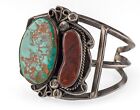 Ancien Navajo Sterling Royston Turquoise & Agate Manchette Bracelet 60.6g
