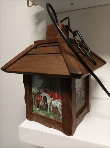 RARE VINTAGE OAK J F HERRING HUNTING SCENE HALL PORCH LANTERN LAMP LIGHT PUB Cover