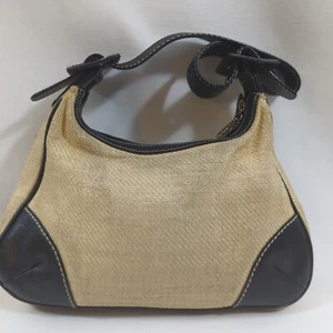 Maxx New York Handbag Women Black Leather Tan Weave Satchel Purse Shoulder Bag - Picture 1 of 14