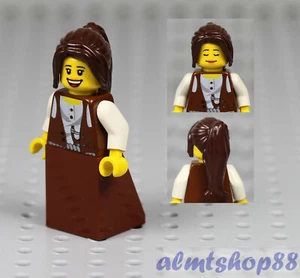 LEGO - Female Minifigure Brown Dress & Dark Brown Ponytail Hair Maid Peasant  - Picture 1 of 1