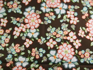 Vintage 60s Brown Groovy Flower Power Cotton Canvas Home Decor Fabric 2.5 Yards - Picture 1 of 5