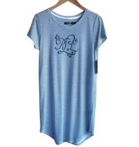 RALPH LAUREN Nightgown Womens Large Blue White Striped Short Sleeve Sleep Shirt