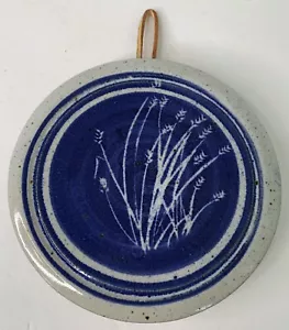 Art Pottery Wall Hanging Trivet Blue White Wheat Signed Nicole Peterson - Picture 1 of 8
