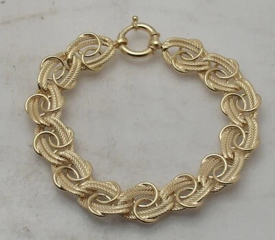 Brazalete Cubano Technibond Texturizado Doble Bordillo Chapado en Oro Amarillo 14K Plata Foto 1 de 4
