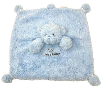 Gund Lovey Seguridad Dios Bendiga Bebé Azul Oso Suave Satiné Acurrucado Bordado Foto 1 de 4