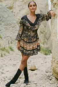 Spell and the Gypsy Collective Mystic Black Floral Boho Bohemian Mini Dress - Picture 1 of 12