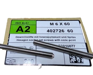 200 Gewindestifte DIN 914 M6x60mm Edelstahl VA ISK + Spitze Madenschrauben - Bild 1 von 1