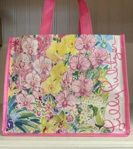 Lilly Pulitzer Floral Garden Pink Reusable Tote Shopping Bags Shopper - Picture 1 of 6