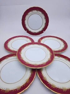 Set 6 piatti vintage Aynsley rosso e oro - Foto 1 di 7