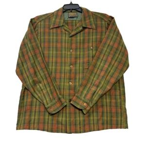 Vintage 1960's PENDLETON Men's LS 100% Wool Shirt Brown/Red Plaid Sz L - Picture 1 of 5