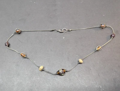 Colar de corrente de presente feito à mão em forma de pera olho de tigre 16 polegadas - Imagem 1 de 4