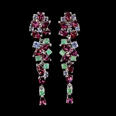 Pendientes de plata de ley 925 pera rodolita tanzanita piedras preciosas naturales joyería Foto 1 de 4