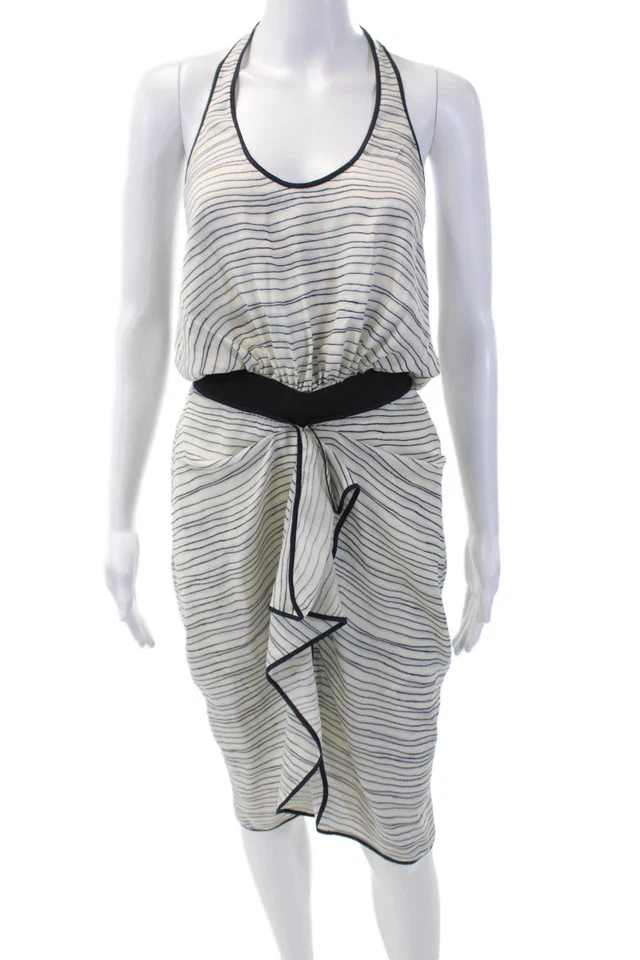 Vestido O'2nd para mujer a rayas sin mangas hasta la rodilla calce y acampanado blanco talla 4 Foto 1 de 4