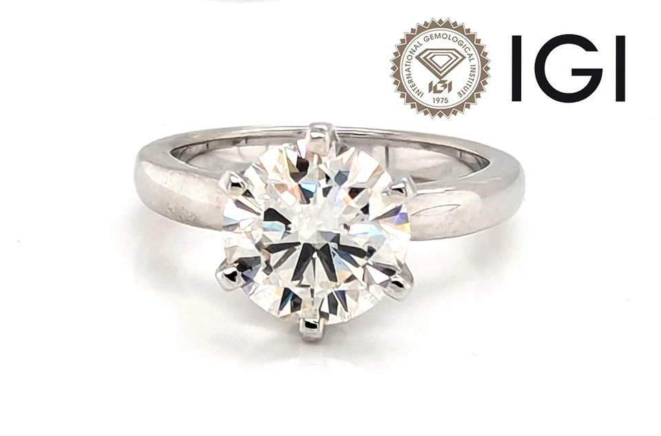 Anel de noivado solitário de diamante 3,09 quilates cultivado em laboratório G VS2 certificado IGI 3ct - Imagem 1 de 1
