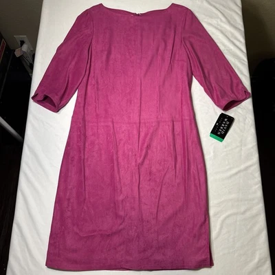 David Warren New York Magenta Faux Suede Boat Neck 3/4 Sleeve Shift Dress 10 New - Image 1 of 4