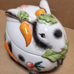 Fitz And Floyd Essentials Spotted Rabbit Handcrafted Trinket Candy Dish W Lid - Picture 1 of 11