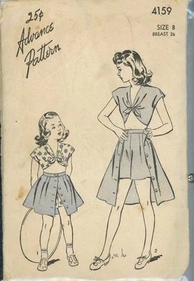  Vintage 1940s Advance 4159 Complete Shorts Skirt Topper girls size 6 Playsuit  - Image 1 of 2