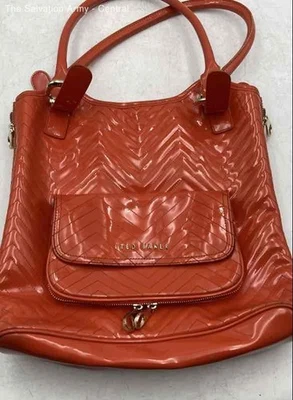 Ted Baker Womens Orange Herringbone Leather Double Handle Travel Tote Bag - Image 1 of 4