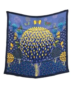 Bufanda Hermes Les Ailes Pleines de Joie Árbol Seda Azul Etiquetas Caja Usada. - Imagen 1 de 6