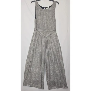 ANTHROPOLOGIE Meadow Rue Womens Alchemist Jumpsuit Metallic Silver Stretch M - Picture 1 of 10