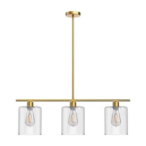 3-Light Gold Modern Island Pendant Light Fixtures, Linear Chandelier Hanging for - Picture 1 of 8