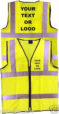 PERSONALISED Printed HI VIS ZIPPED & ID SAFETY VEST WAISTCOAT Printed  Yellow - Image 1 of 2