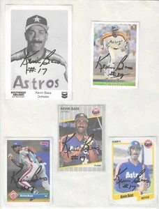 Kevin Bass Houston Astros Autographed 3.5x5 Photo + 6  Signed BB Trading Cards - Picture 1 of 2