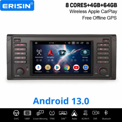 64GB 8 Kern Android 14 Autoradio Navi DAB+4G Carplay USB DSP Wifi BMW 5er E39 M5 - Bild 1 von 4