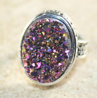 Silver Vintage Style Purple Rainbow Druzy Big Oval Ring Size 10.75, Wr43010