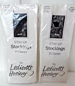 Vintage Ledicott's Hosiery 15 Denier Nearly Black Stay Up Stockings One Size x 2 - Picture 1 of 12
