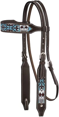 Western Browband Beaded Headstall - Sugar Skull Design - Pink or White - Image 1 of 4