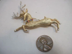 OLD HEDY SIGNED FLYING REINDEER COSTUME JEWELRY BROOCH RHINESTONE PIN/BROOCH - Picture 1 of 2