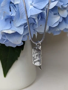 SILVER TONE ROPE CHAIN NECKLACE 22” CHARMS FEATHER & FIND JOY IN THE JOURNEY NEW - Picture 1 of 5