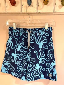Tom & Teddy Octopus Swim Trunks Boys Size 11 12 Blue Mesh Lined Pockets And Adj - Picture 1 of 4