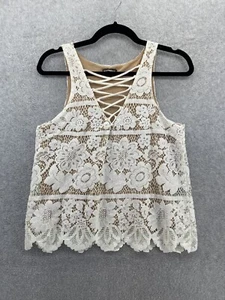 Express Women's Blouse Tank White Lace Overlay Floral Size Medium Sleeveless - Picture 1 of 7