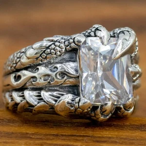 16g Drache Feuerkralle Weiß Schlange Biker Totenkopf 925 Sterling Silber Herren Ring 13 - Bild 1 von 12