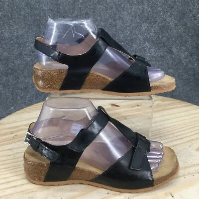 Sandalias Haflinger para mujer 38 punta abierta tobillo tiras cuña hebilla de cuero negro Foto 1 de 4