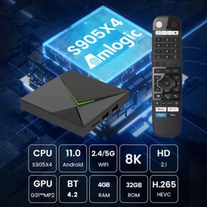 ANDROID 11 Smart Box 4K HDR 4+32GB Quad-Core Media Dual Band Wi-Fi BT Remote - Picture 1 of 6