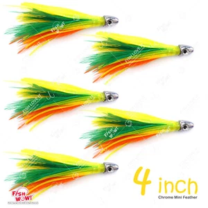 5 piezas 4" mini pluma de atún 1/2 oz cabeza de bala cromo señuelo amarillo G naranja - Imagen 1 de 3