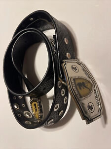 Vintg 90's Christian Audigier Black Genuine Leather Belt Made in FRANCE 32 to 38