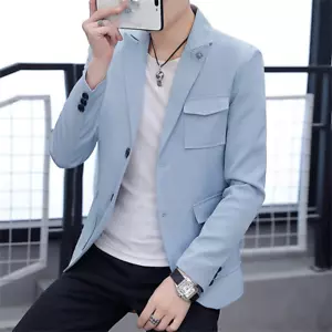 Men Formal Work Blazer Jacket Business Casual Button Slim Fit Suit-Coat Tops - Picture 1 of 15
