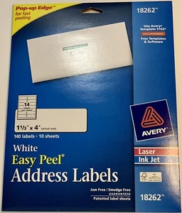 AVERY White Easy Peel Address Labels - 1-1/3”x 4”, 140 Labels (18262) New - Picture 1 of 2