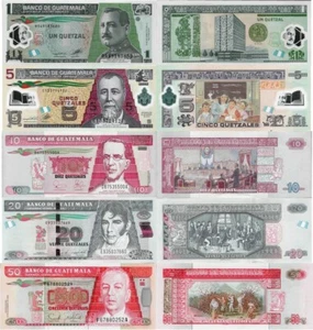 Guatemala Set 5 piezas 1+5+10+20+50 quetzales - Pick 113-124 UNC años aleatorios - Imagen 1 de 1