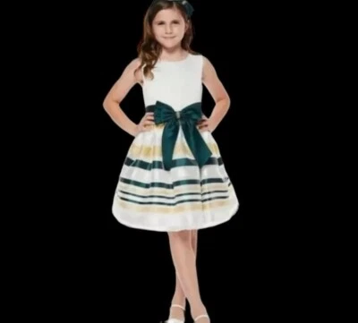 RARE EDITIONS Big Girls Mikado Bodice Striped Metallic Skirt Dress NWT $84 - Image 1 of 4