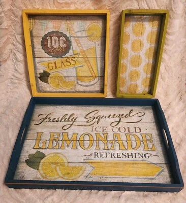 Impresionantes bandejas de madera estilo limonada con mango juego de 3 piezas Foto 1 de 4