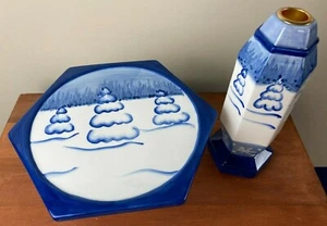 CBK, LTD, ceramic, winter, small cookie plate and matching candlestick *Read - Picture 1 of 8