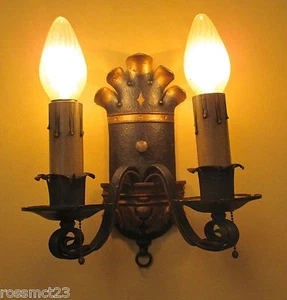 Vintage Lighting pair antique 1920s Spanish Revival sconces by Ironcraft - Picture 1 of 3