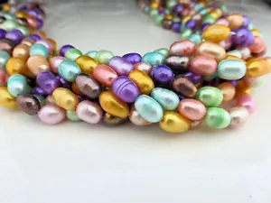 Freshwater Rice Pearl Beads 5-6mm Mixed Candy Colours - 14" Strand (FPSB010) - Picture 1 of 2