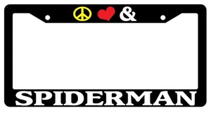 Black License Plate Frame Peace Love And Spiderman Auto Accessory Novelty - Bild 1 von 1